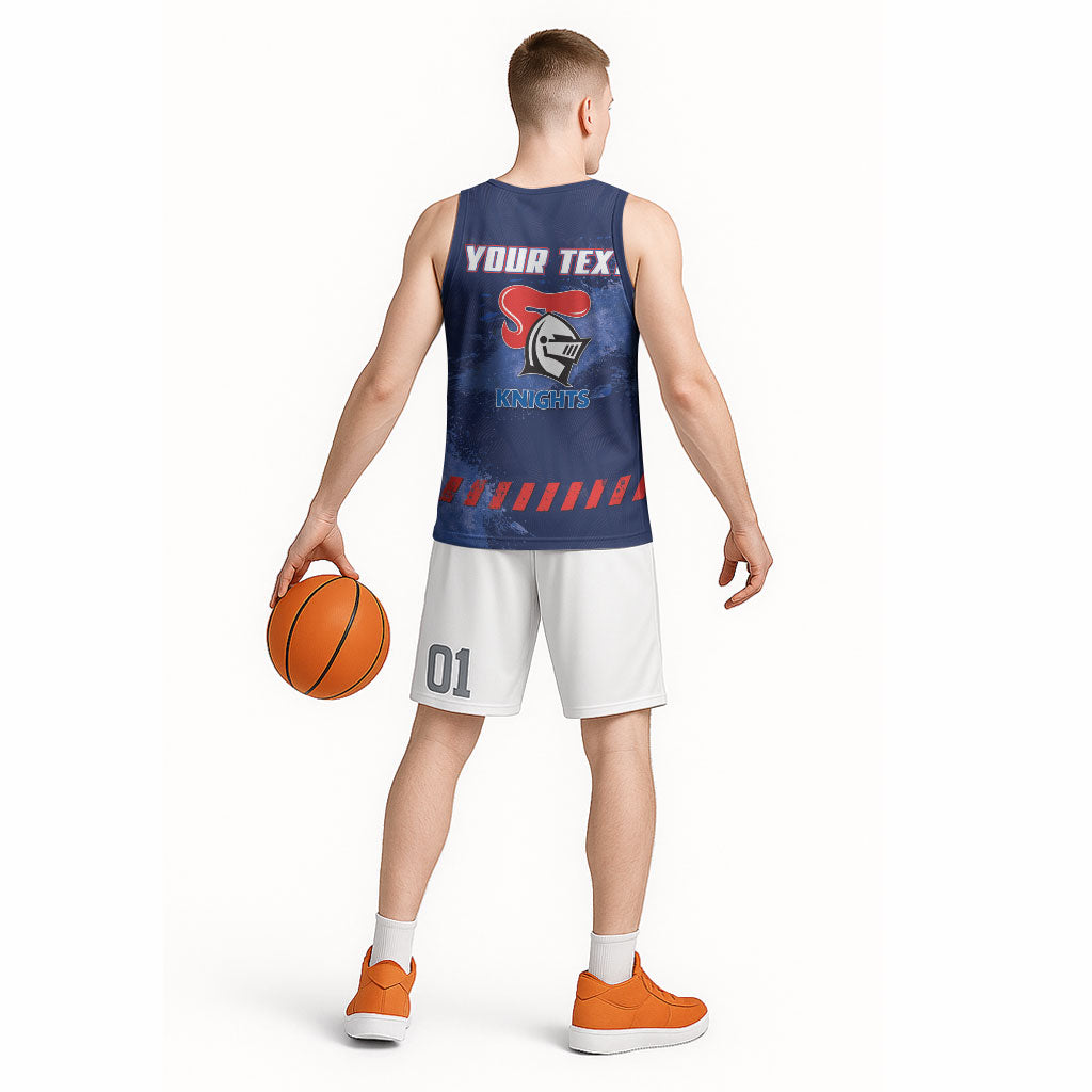 Personalised Newcastle Knights Rugby Basketball Jersey Newy Warrior Mascot - Sporty Splash Art Style