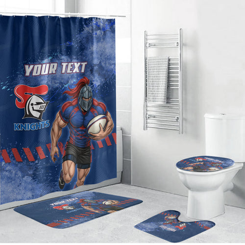 Personalised Newcastle Knights Rugby Bathroom Set Newy Warrior Mascot - Sporty Splash Art Style