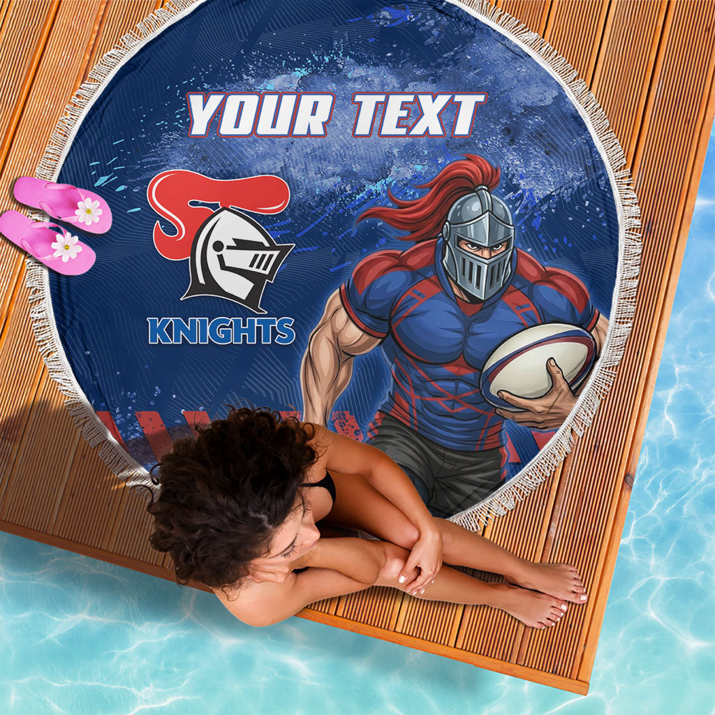 Personalised Newcastle Knights Rugby Beach Blanket Newy Warrior Mascot - Sporty Splash Art Style