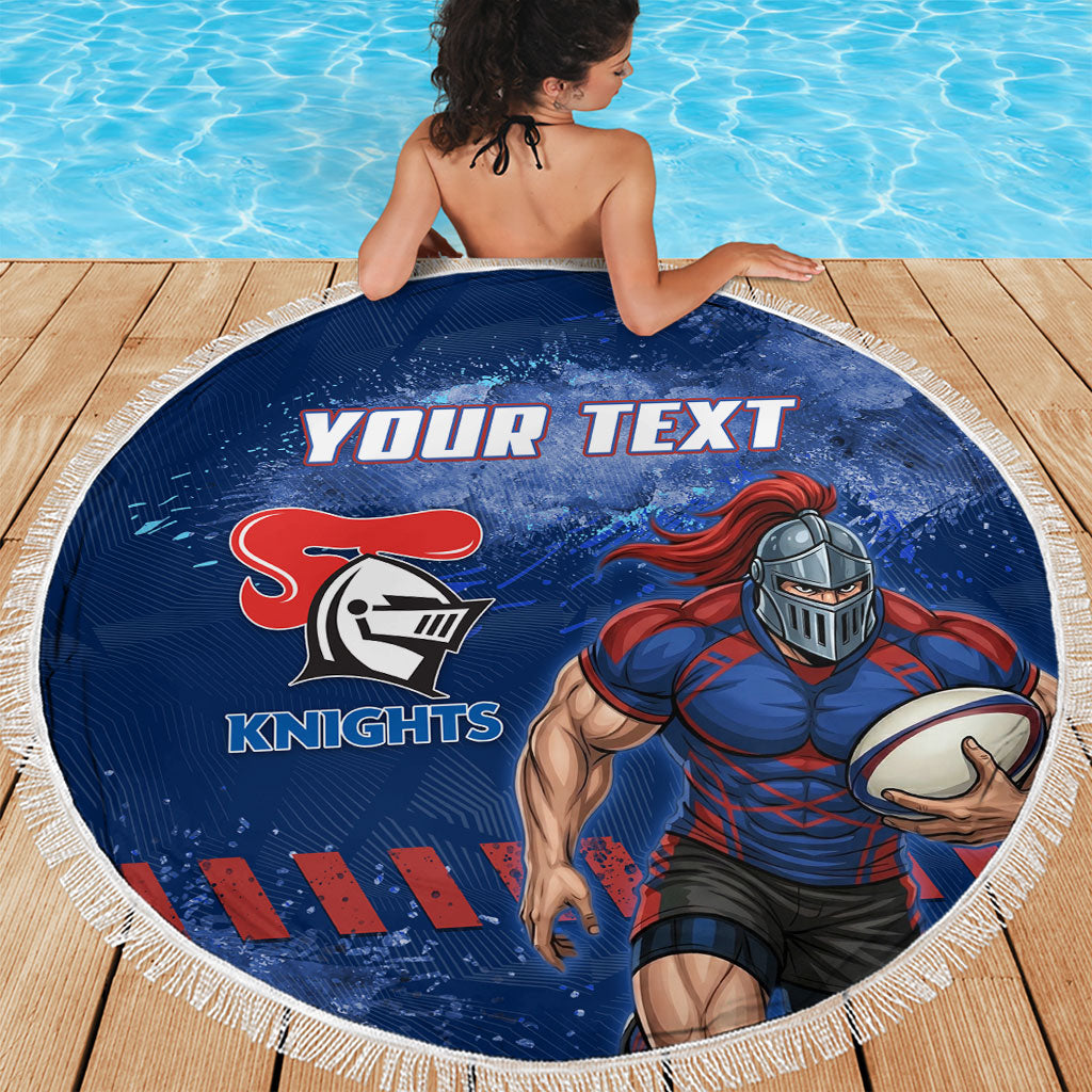 Personalised Newcastle Knights Rugby Beach Blanket Newy Warrior Mascot - Sporty Splash Art Style