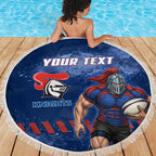 Personalised Newcastle Knights Rugby Beach Blanket Newy Warrior Mascot - Sporty Splash Art Style