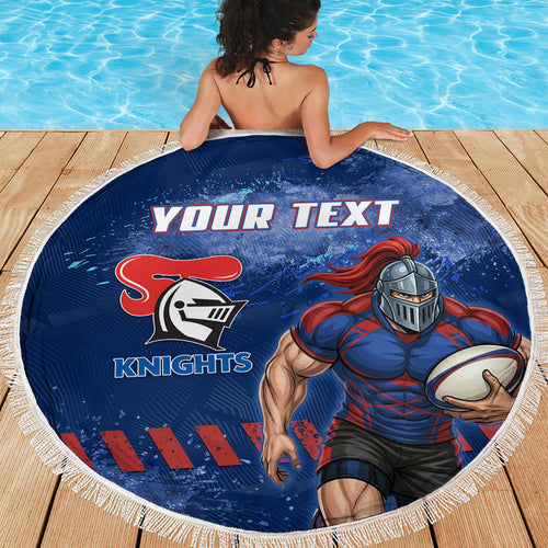 Personalised Newcastle Knights Rugby Beach Blanket Newy Warrior Mascot - Sporty Splash Art Style