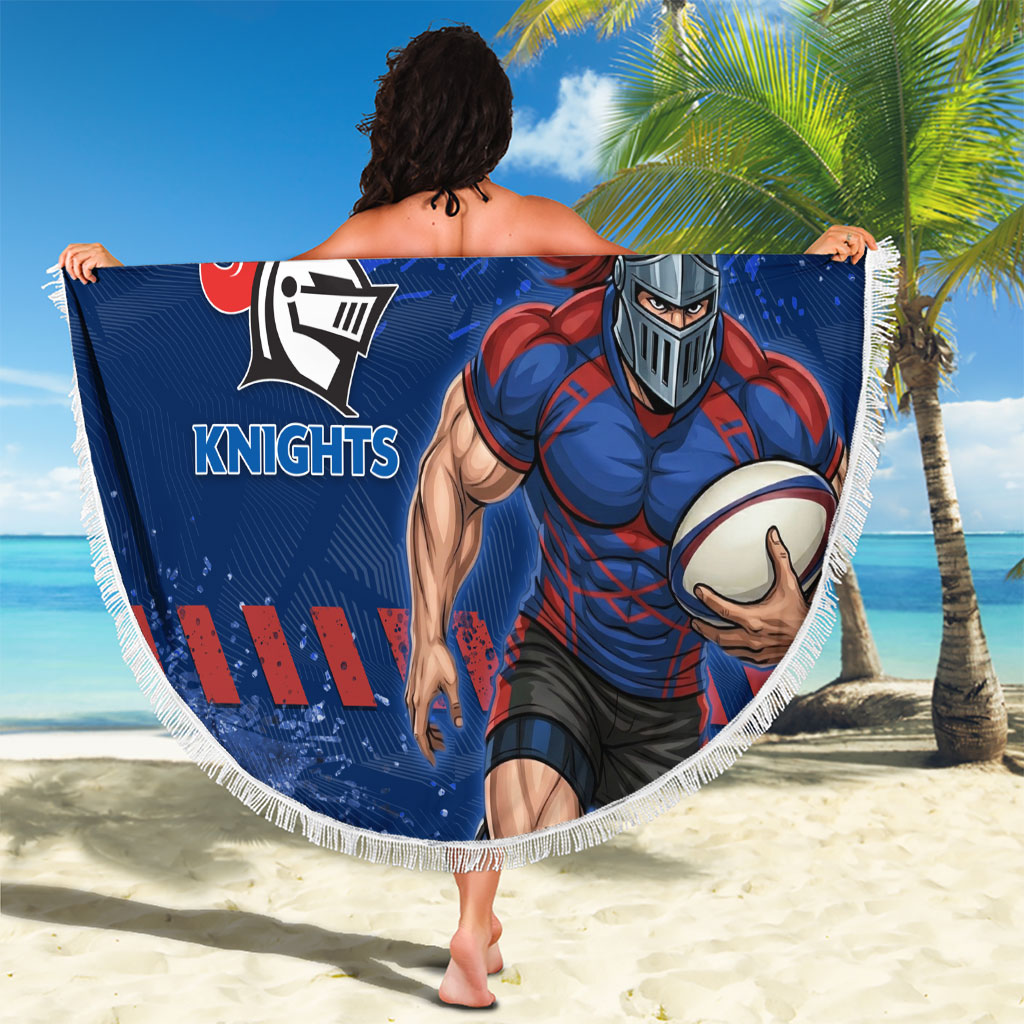 Personalised Newcastle Knights Rugby Beach Blanket Newy Warrior Mascot - Sporty Splash Art Style