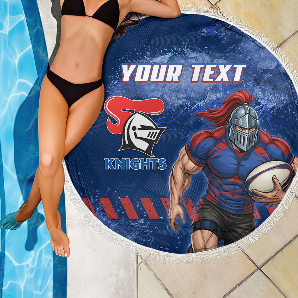 Personalised Newcastle Knights Rugby Beach Blanket Newy Warrior Mascot - Sporty Splash Art Style