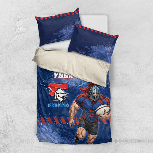 Personalised Newcastle Knights Rugby Bedding Set Newy Warrior Mascot - Sporty Splash Art Style