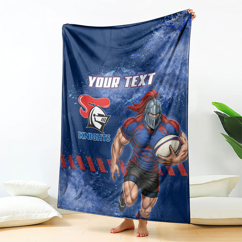Personalised Newcastle Knights Rugby Blanket Newy Warrior Mascot - Sporty Splash Art Style
