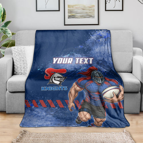 Personalised Newcastle Knights Rugby Blanket Newy Warrior Mascot - Sporty Splash Art Style