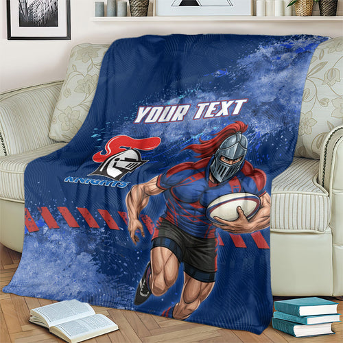 Personalised Newcastle Knights Rugby Blanket Newy Warrior Mascot - Sporty Splash Art Style
