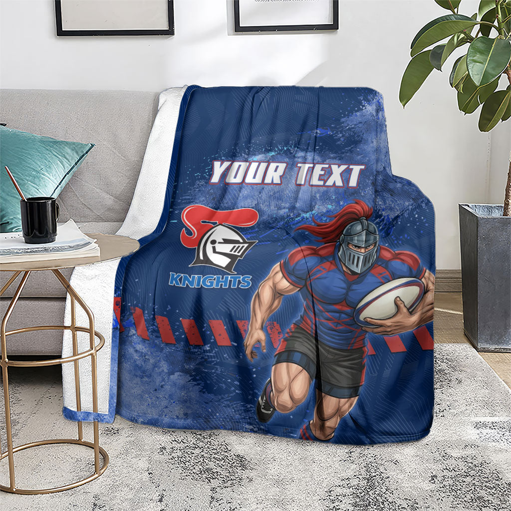 Personalised Newcastle Knights Rugby Blanket Newy Warrior Mascot - Sporty Splash Art Style