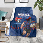 Personalised Newcastle Knights Rugby Blanket Newy Warrior Mascot - Sporty Splash Art Style