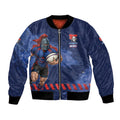 Personalised Newcastle Knights Rugby Bomber Jacket Newy Warrior Mascot - Sporty Splash Art Style