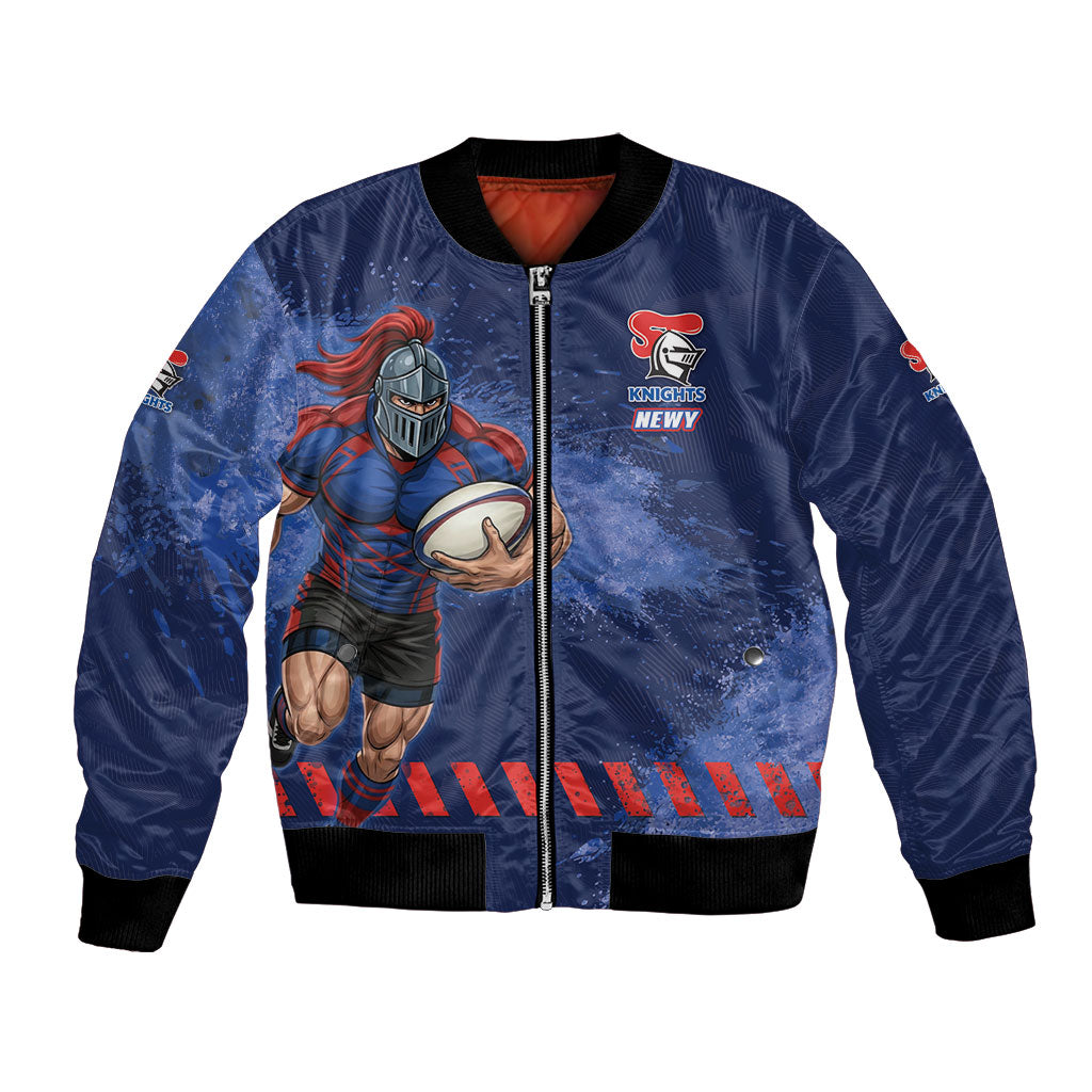 Personalised Newcastle Knights Rugby Bomber Jacket Newy Warrior Mascot - Sporty Splash Art Style