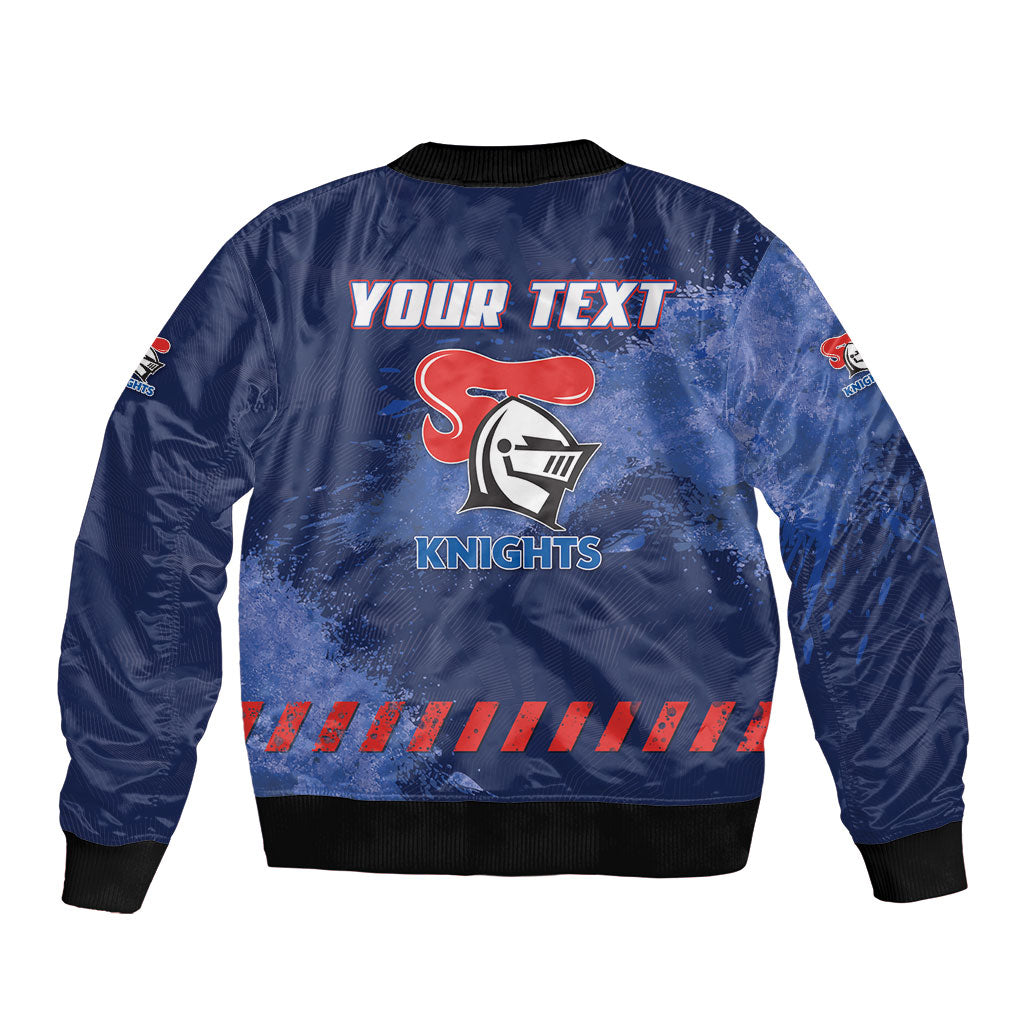 Personalised Newcastle Knights Rugby Bomber Jacket Newy Warrior Mascot - Sporty Splash Art Style
