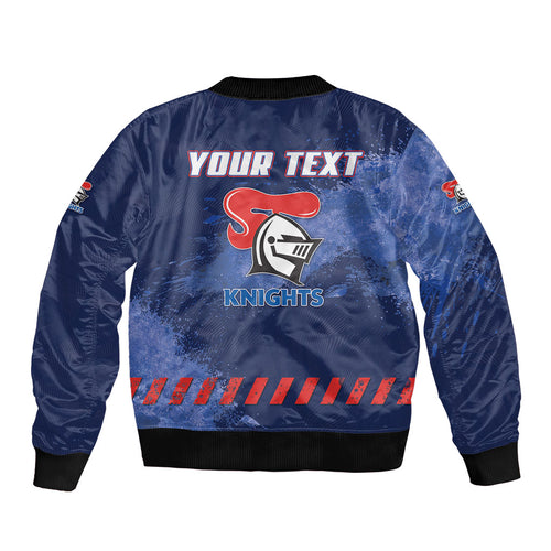 Personalised Newcastle Knights Rugby Bomber Jacket Newy Warrior Mascot - Sporty Splash Art Style