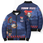 Personalised Newcastle Knights Rugby Bomber Puffer Jacket Newy Warrior Mascot - Sporty Splash Art Style