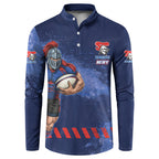 Personalised Newcastle Knights Rugby Button Sweatshirt Newy Warrior Mascot - Sporty Splash Art Style