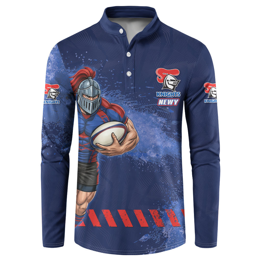 Personalised Newcastle Knights Rugby Button Sweatshirt Newy Warrior Mascot - Sporty Splash Art Style
