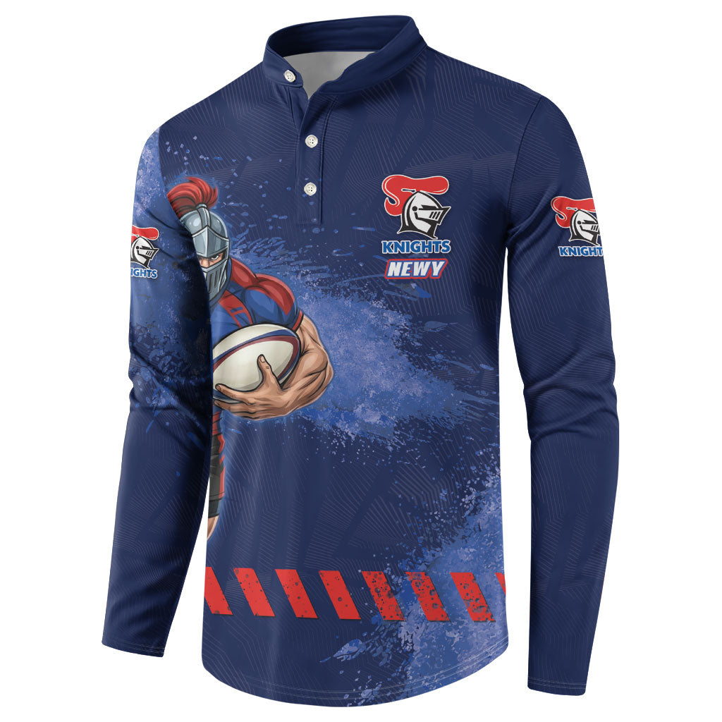 Personalised Newcastle Knights Rugby Button Sweatshirt Newy Warrior Mascot - Sporty Splash Art Style