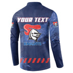 Personalised Newcastle Knights Rugby Button Sweatshirt Newy Warrior Mascot - Sporty Splash Art Style