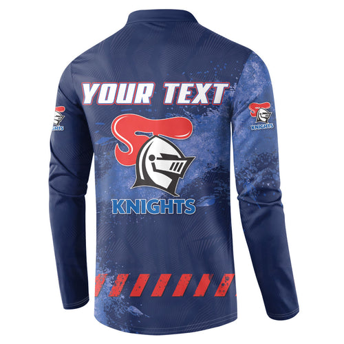 Personalised Newcastle Knights Rugby Button Sweatshirt Newy Warrior Mascot - Sporty Splash Art Style