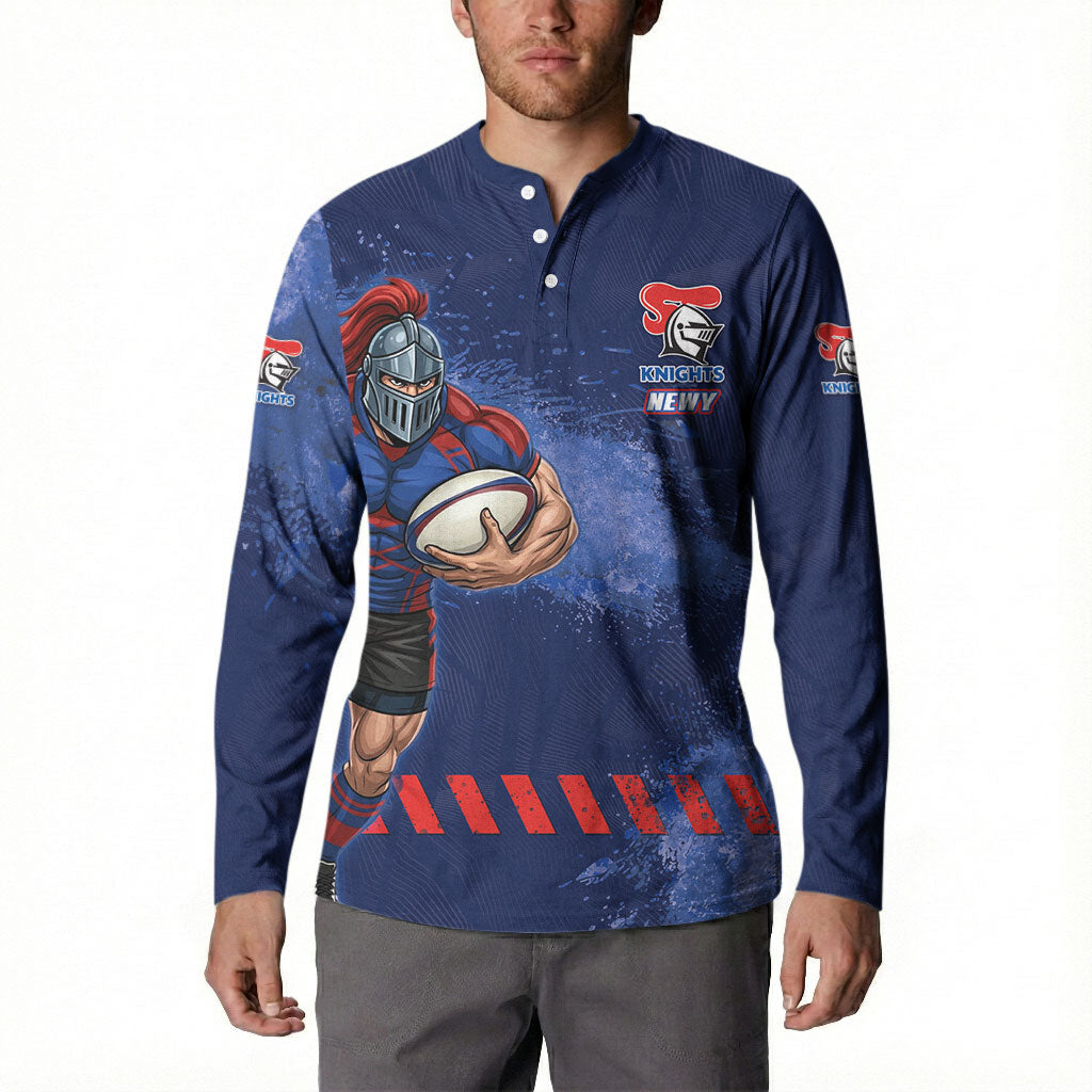 Personalised Newcastle Knights Rugby Button Sweatshirt Newy Warrior Mascot - Sporty Splash Art Style