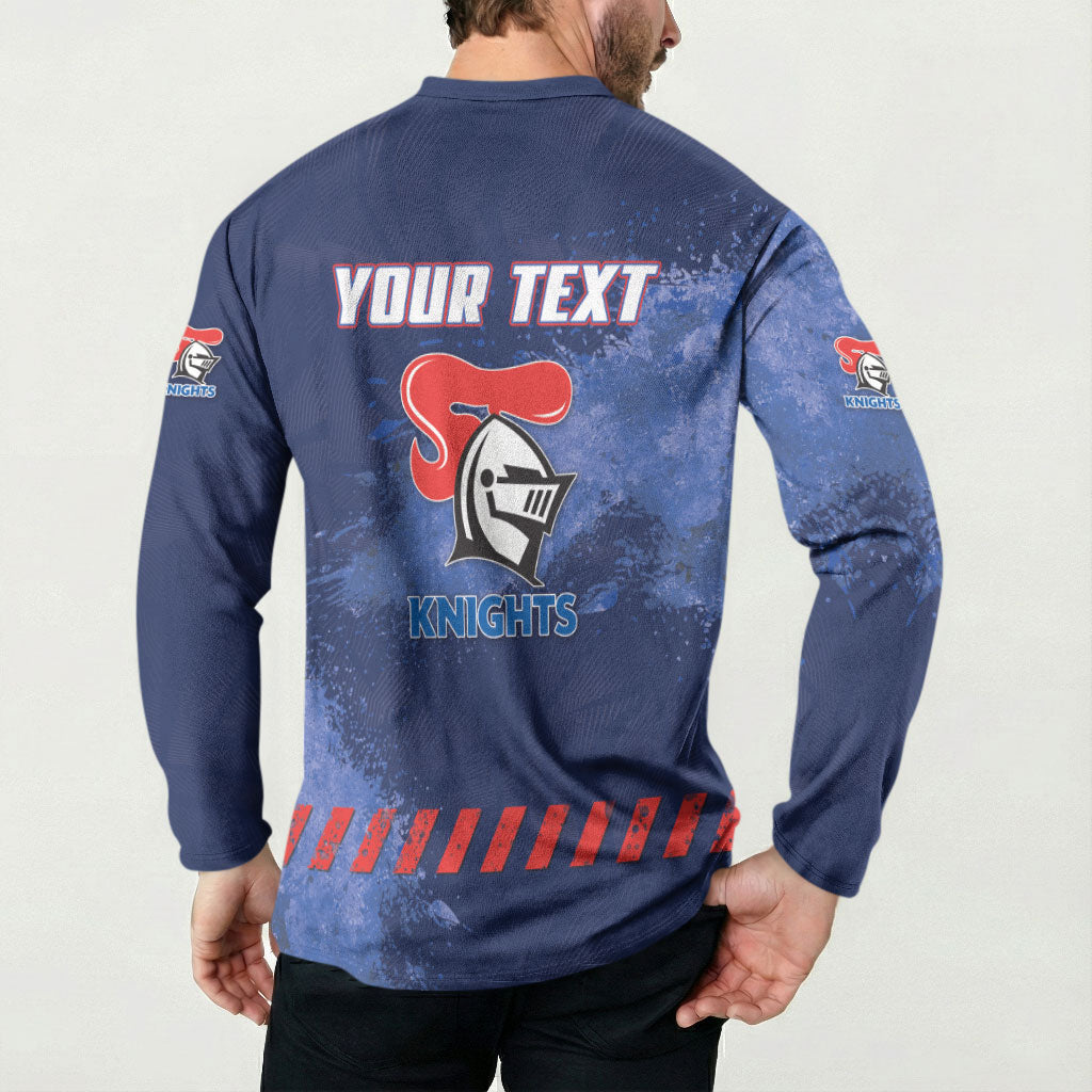 Personalised Newcastle Knights Rugby Button Sweatshirt Newy Warrior Mascot - Sporty Splash Art Style