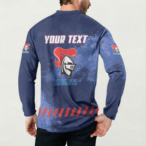 Personalised Newcastle Knights Rugby Button Sweatshirt Newy Warrior Mascot - Sporty Splash Art Style