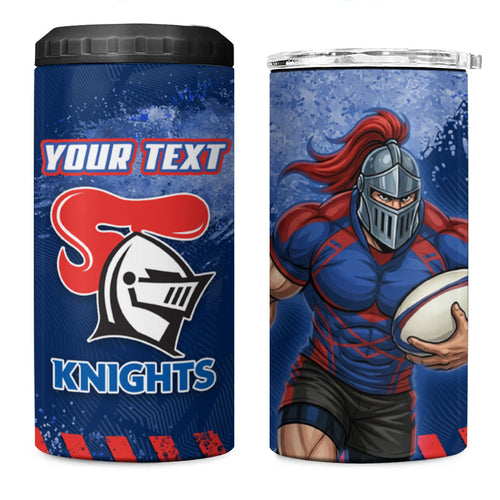Personalised Newcastle Knights Rugby 4 in 1 Can Cooler Tumbler Newy Warrior Mascot - Sporty Splash Art Style