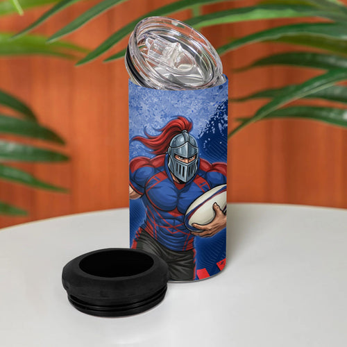 Personalised Newcastle Knights Rugby 4 in 1 Can Cooler Tumbler Newy Warrior Mascot - Sporty Splash Art Style