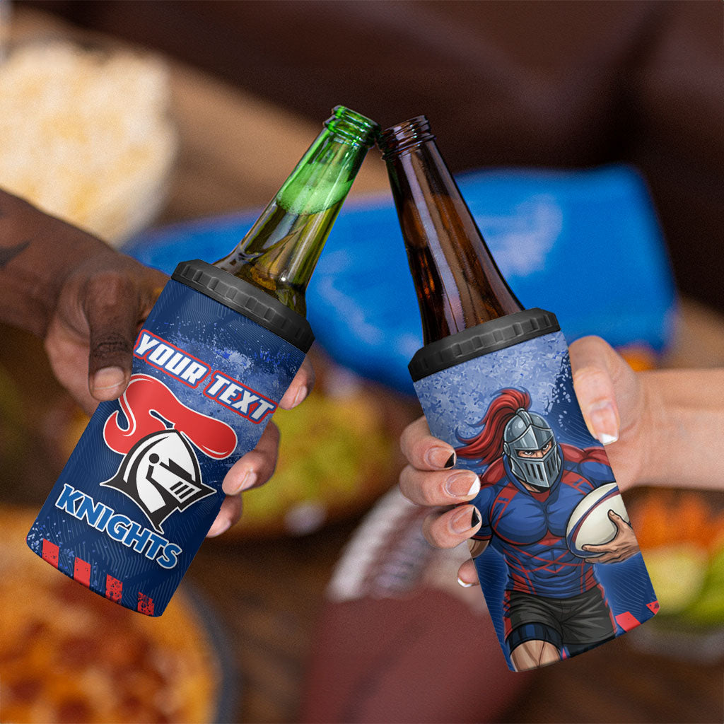 Personalised Newcastle Knights Rugby 4 in 1 Can Cooler Tumbler Newy Warrior Mascot - Sporty Splash Art Style