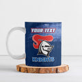 Personalised Newcastle Knights Rugby Ceramic Mug Newy Warrior Mascot - Sporty Splash Art Style