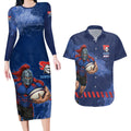 Personalised Newcastle Knights Rugby Couples Matching Long Sleeve Bodycon Dress and Hawaiian Shirt Newy Warrior Mascot - Sporty Splash Art Style