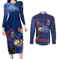 Personalised Newcastle Knights Rugby Couples Matching Long Sleeve Bodycon Dress and Long Sleeve Button Shirt Newy Warrior Mascot - Sporty Splash Art Style