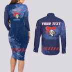 Personalised Newcastle Knights Rugby Couples Matching Long Sleeve Bodycon Dress and Long Sleeve Button Shirt Newy Warrior Mascot - Sporty Splash Art Style