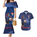 Personalised Newcastle Knights Rugby Couples Matching Mermaid Dress and Hawaiian Shirt Newy Warrior Mascot - Sporty Splash Art Style