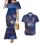 Personalised Newcastle Knights Rugby Couples Matching Mermaid Dress and Hawaiian Shirt Newy Warrior Mascot - Sporty Splash Art Style