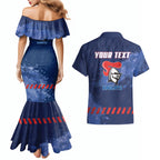 Personalised Newcastle Knights Rugby Couples Matching Mermaid Dress and Hawaiian Shirt Newy Warrior Mascot - Sporty Splash Art Style