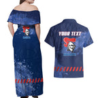 Personalised Newcastle Knights Rugby Couples Matching Off Shoulder Maxi Dress and Hawaiian Shirt Newy Warrior Mascot - Sporty Splash Art Style