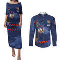 Personalised Newcastle Knights Rugby Couples Matching Puletasi and Long Sleeve Button Shirt Newy Warrior Mascot - Sporty Splash Art Style