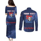 Personalised Newcastle Knights Rugby Couples Matching Puletasi and Long Sleeve Button Shirt Newy Warrior Mascot - Sporty Splash Art Style