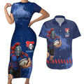 Personalised Newcastle Knights Rugby Couples Matching Short Sleeve Bodycon Dress and Hawaiian Shirt Newy Warrior Mascot - Sporty Splash Art Style