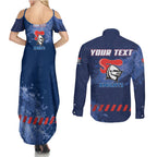 Personalised Newcastle Knights Rugby Couples Matching Summer Maxi Dress and Long Sleeve Button Shirt Newy Warrior Mascot - Sporty Splash Art Style