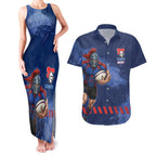 Personalised Newcastle Knights Rugby Couples Matching Tank Maxi Dress and Hawaiian Shirt Newy Warrior Mascot - Sporty Splash Art Style