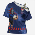 Personalised Newcastle Knights Rugby Cross Shoulder Shirt Newy Warrior Mascot - Sporty Splash Art Style