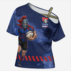 Personalised Newcastle Knights Rugby Cross Shoulder Shirt Newy Warrior Mascot - Sporty Splash Art Style