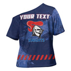 Personalised Newcastle Knights Rugby Cross Shoulder Shirt Newy Warrior Mascot - Sporty Splash Art Style