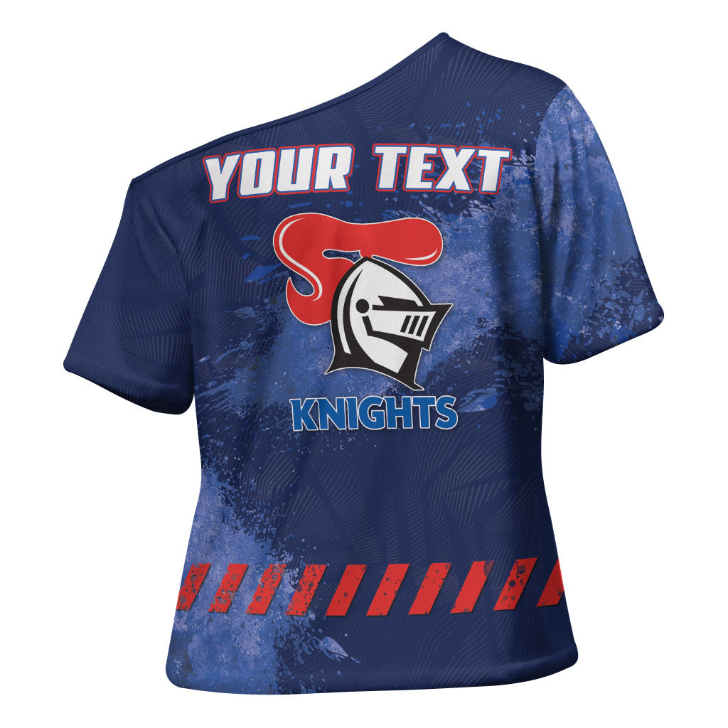 Personalised Newcastle Knights Rugby Cross Shoulder Shirt Newy Warrior Mascot - Sporty Splash Art Style