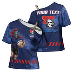 Personalised Newcastle Knights Rugby Cross Shoulder Shirt Newy Warrior Mascot - Sporty Splash Art Style