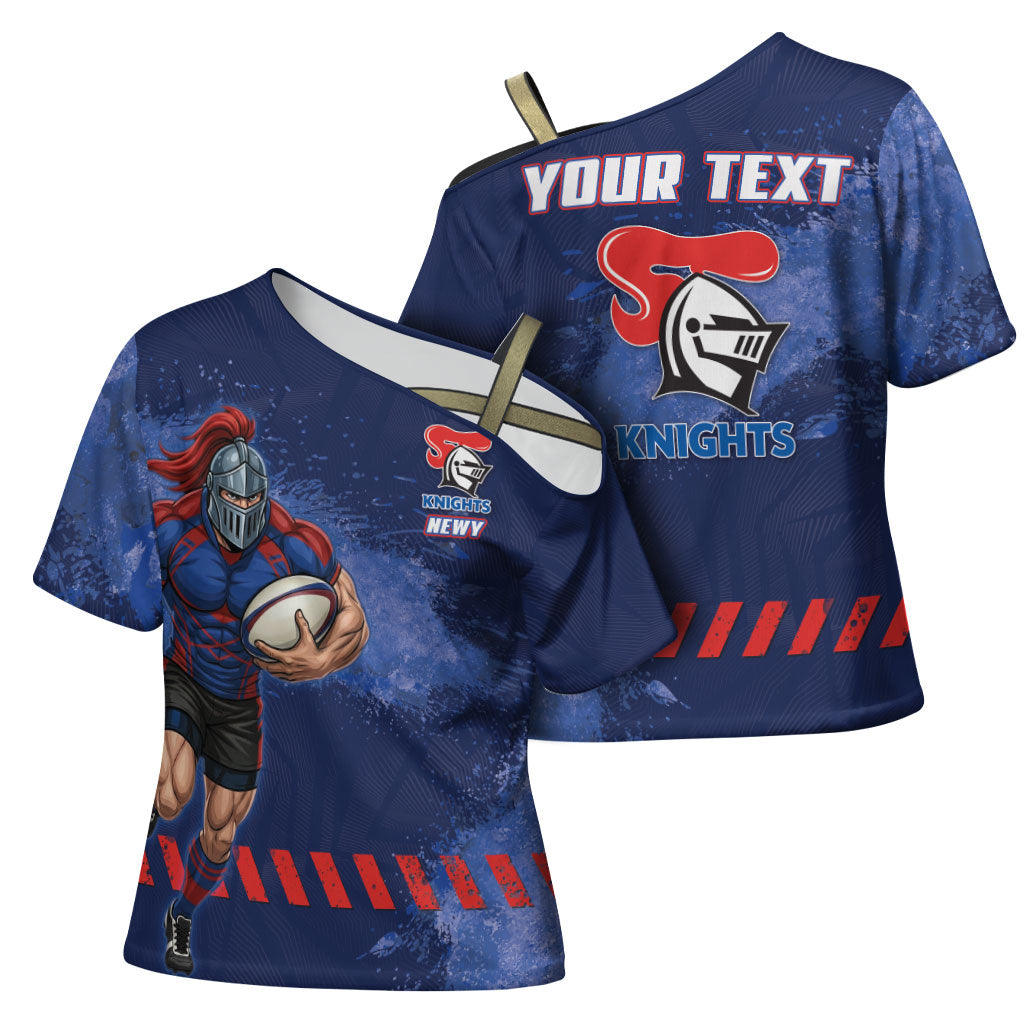 Personalised Newcastle Knights Rugby Cross Shoulder Shirt Newy Warrior Mascot - Sporty Splash Art Style