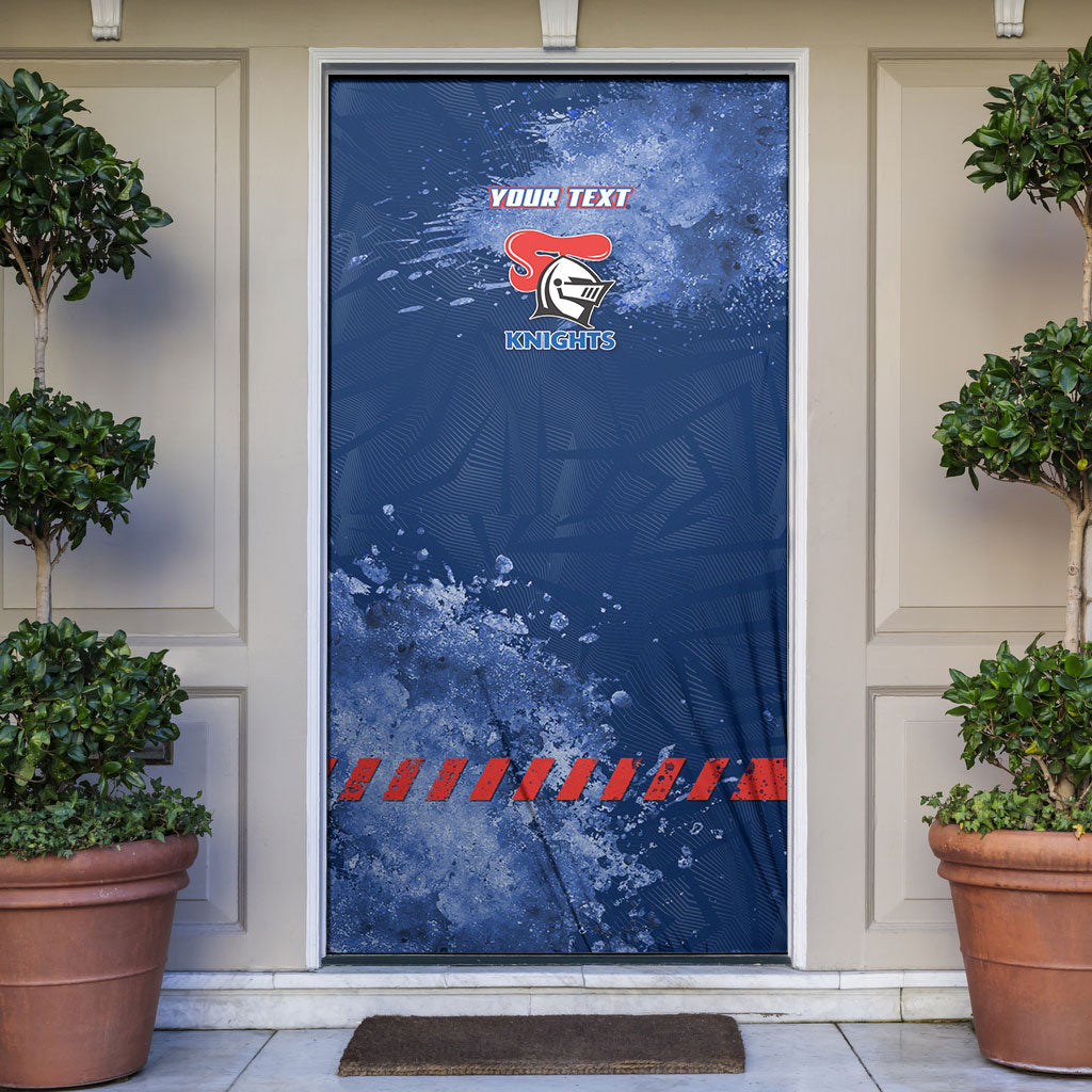 Personalised Newcastle Knights Rugby Door Cover Newy Warrior Mascot - Sporty Splash Art Style